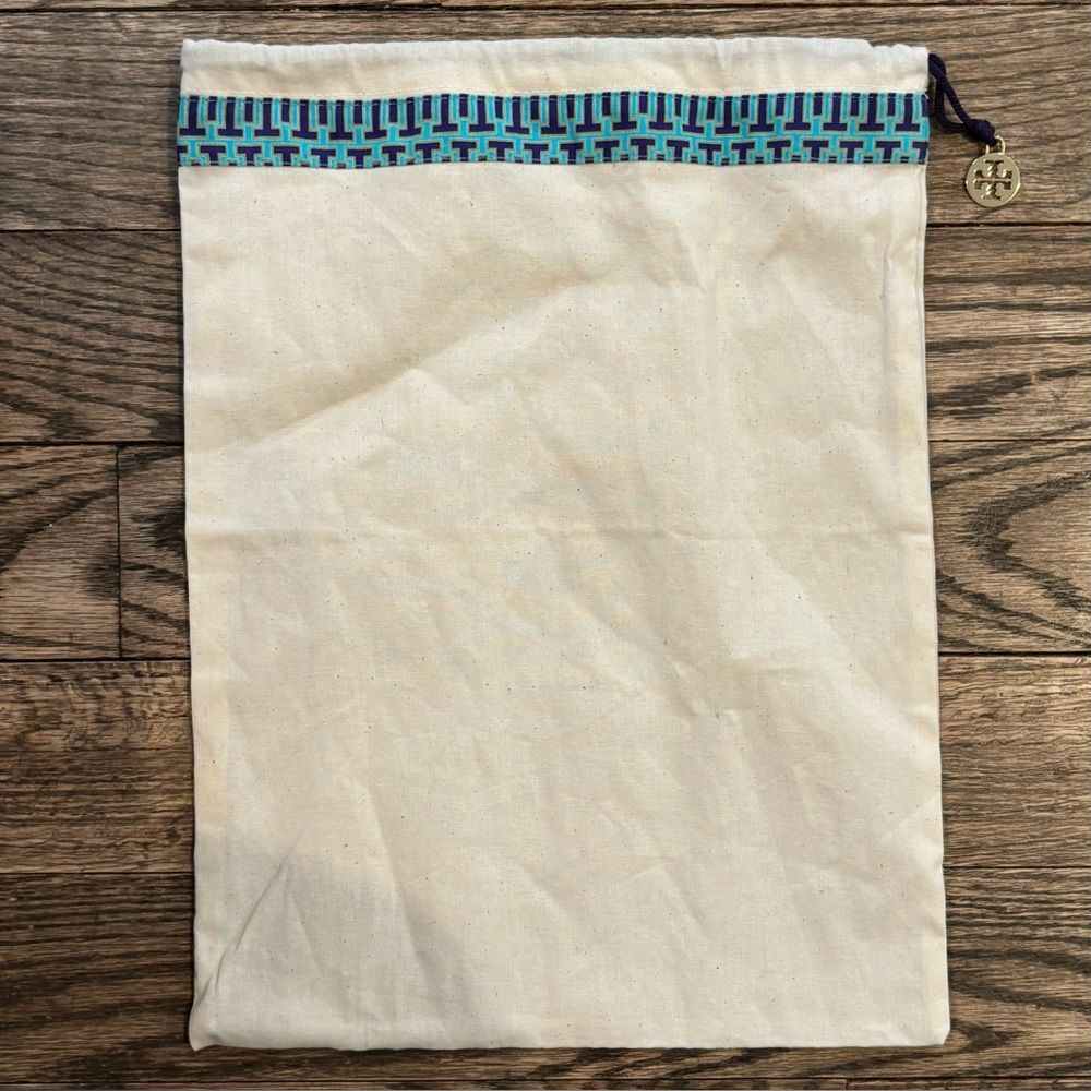 Tory Burch Logo Drawstring Canvas Dust Bag For Shoes Belt Handbags 12”x14”